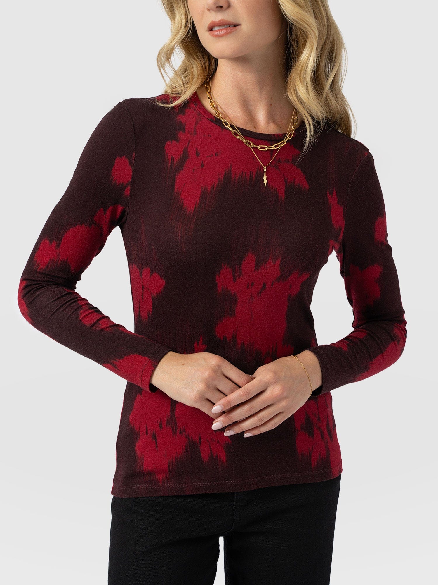 Austen Crew Neck Long Sleeve Tee - Pink Fade Floral - Women's T-shirts | Saint + Sofia® EU